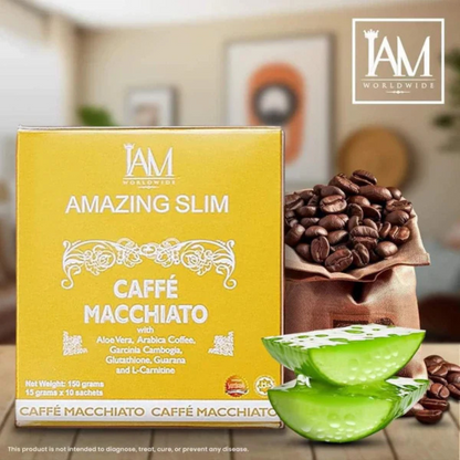 IAM Worldwide Cafe Macchiato - Low-Calorie, High-Energy Coffee | 10 Sachets | Free Shipping | COD